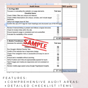 Premium SEO Audit Template with step-by-step instructions, tools, and discounts for optimizing website SEO.