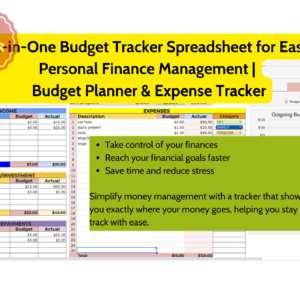 All-in-one budget tracker spreadsheet for personal finance management, savings goals, and expense tracking