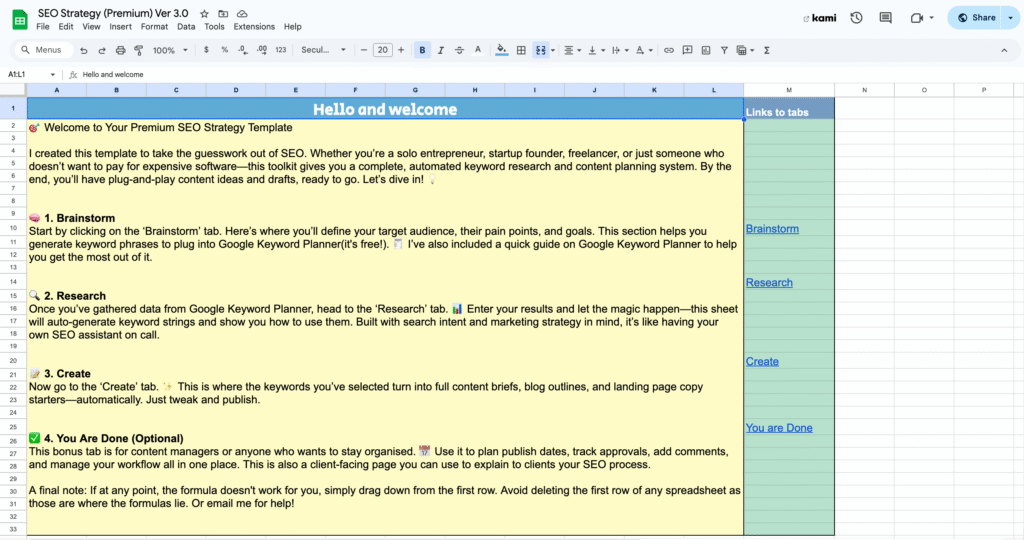Premium SEO Strategy Template (Google Sheets)